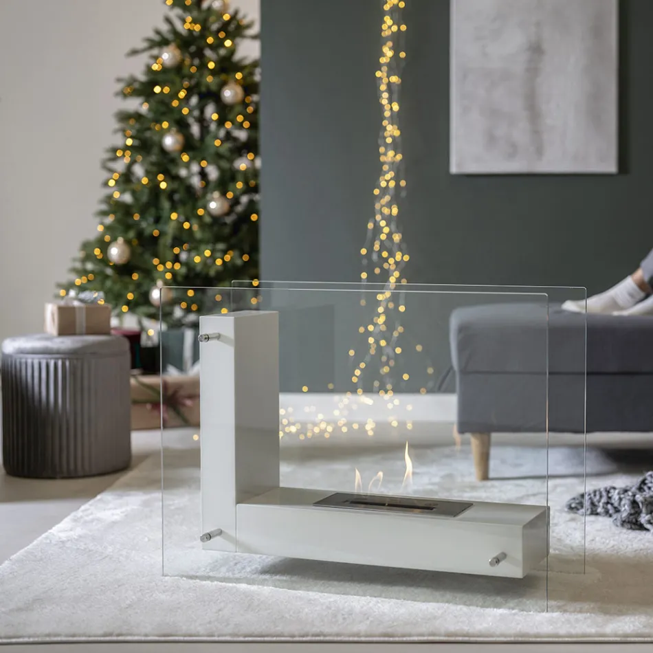 Bio-Lareira de Piso com Estrutura Dupla Face em Vidro e Metal - Planetao Viadurini