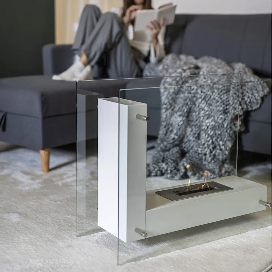 Bio-Lareira de Piso com Estrutura Dupla Face em Vidro e Metal - Planetao Viadurini