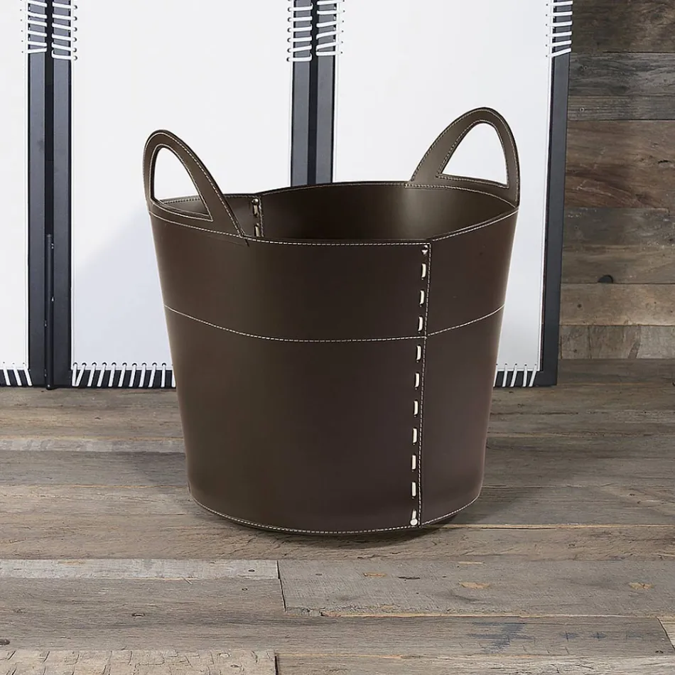 Bolsa de madeira em couro de dupla camada e base de madeira fabricada na Itália Viadurini