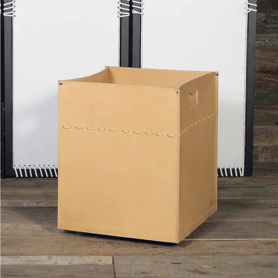 Bolsa de lenha em couro neutro 100% fabricado na Itália Viadurini