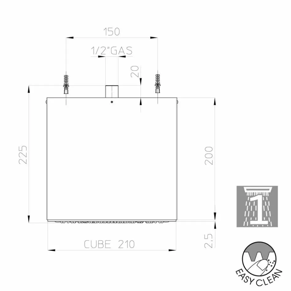 Bossini Cube cabeça de chuveiro revestido de aço para um jato moderno Viadurini