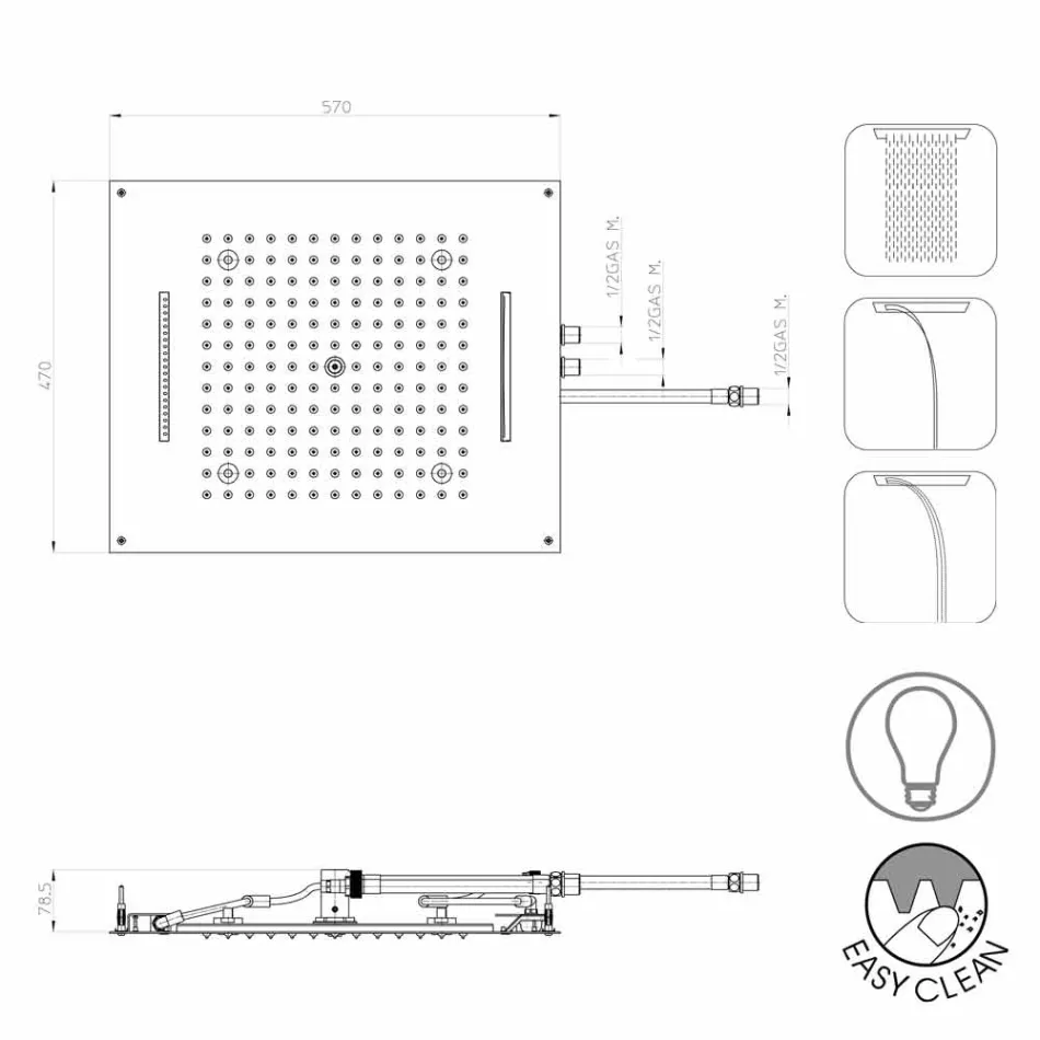 Cabeça de chuveiro Bossini Dream com três jatos com terapia de cores moderna Viadurini