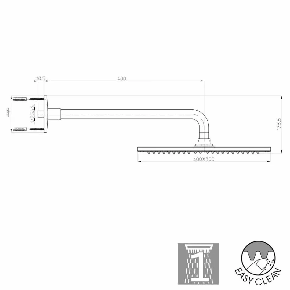 Cabeça de chuveiro Bossini Dream cromado elegante com braço de jato único Viadurini