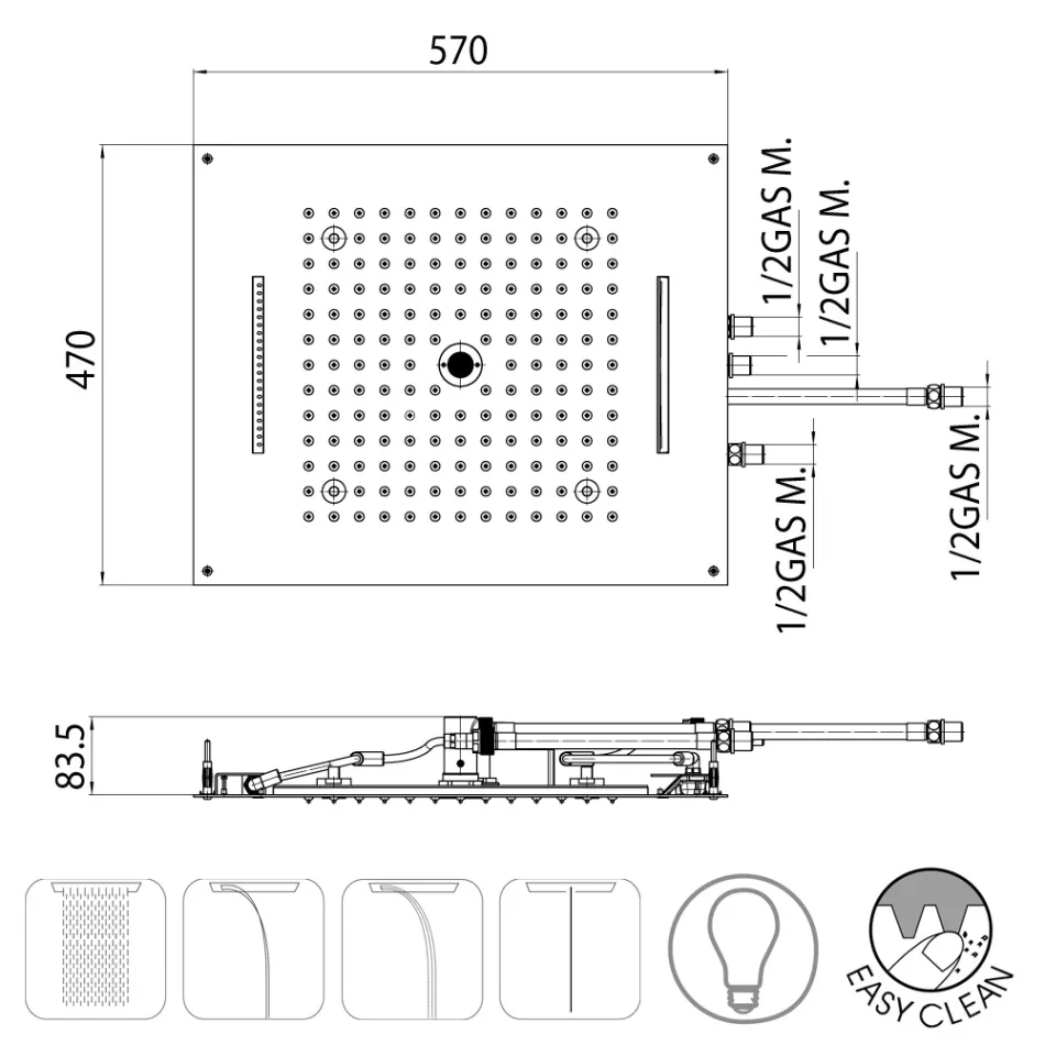 Moderno chuveiro Bossini Dream em acabamento cromado com luzes LED e quatro funções Viadurini