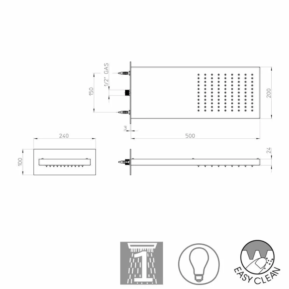 Cabeça de chuveiro Bossini Manhattan em aço inoxidável com chuveiro, chuva Viadurini
