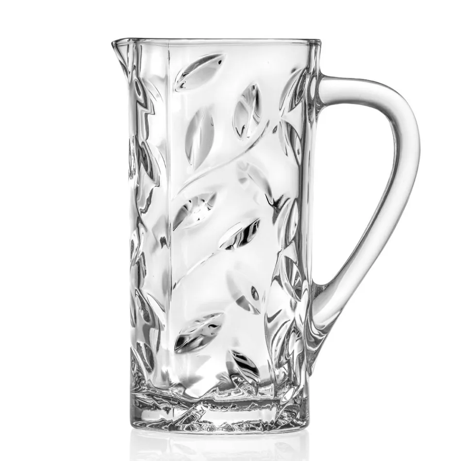 Jarro de Cristal Ecológico com Decoração Folha em 2 Peças - Magnolio Viadurini