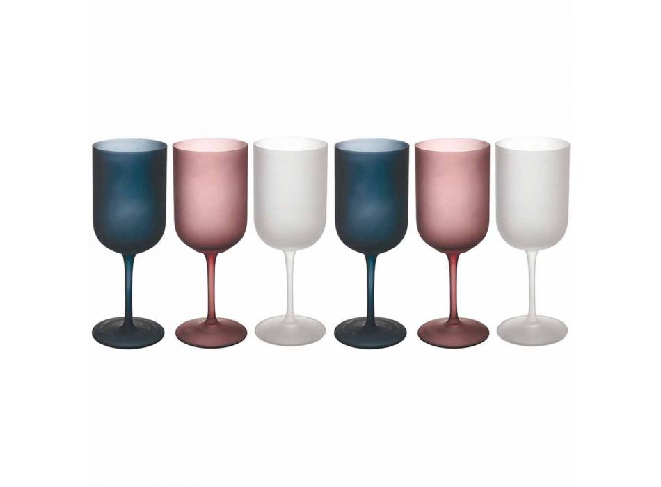 Copos de vinho de vidro fosco com efeito cascalho colorido, 12 peças - outono Viadurini