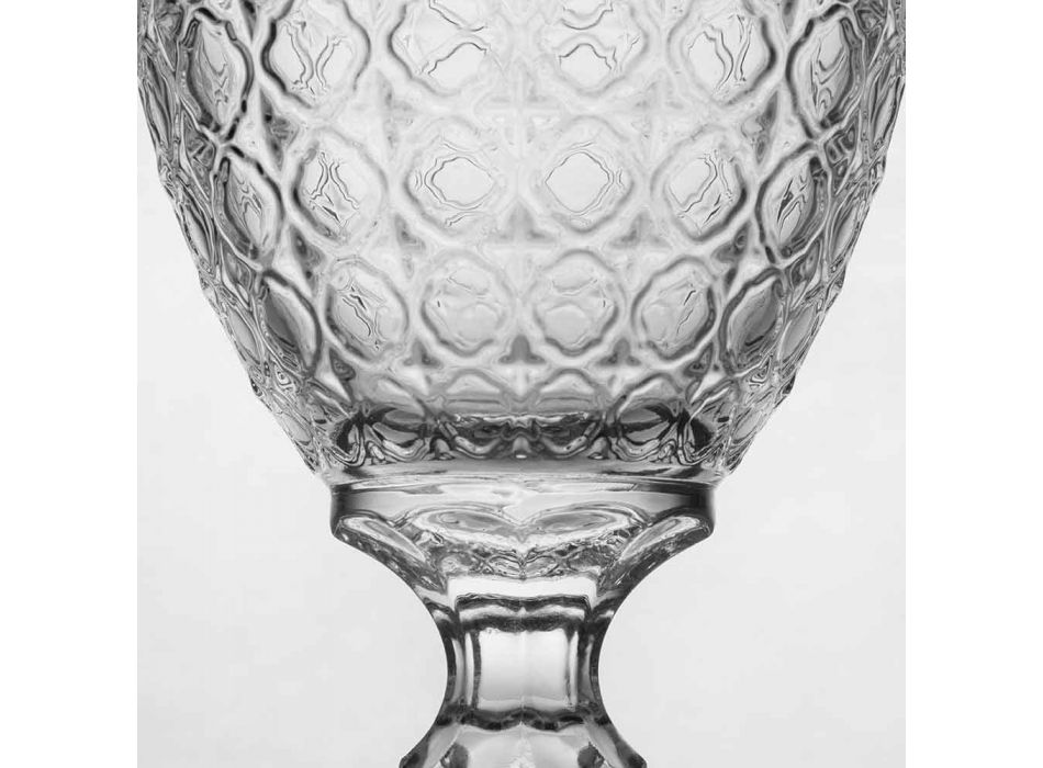 Taças de vinho em vidro transparente e decorações em relevo, 12 peças - aperi Viadurini