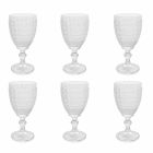 Taças de vinho em vidro transparente e decorações em relevo, 12 peças - aperi Viadurini