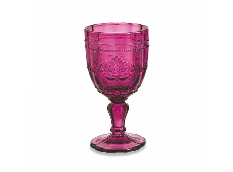 Taças de Vinho Coloridas em Vidro com Decoração Arabescato, Serviço 12 Peças - Parafuso Viadurini