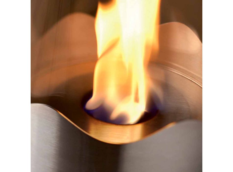 Lareira a bioetanol com mesa de aço inox e vidro Leon, fabricada na Itália Viadurini