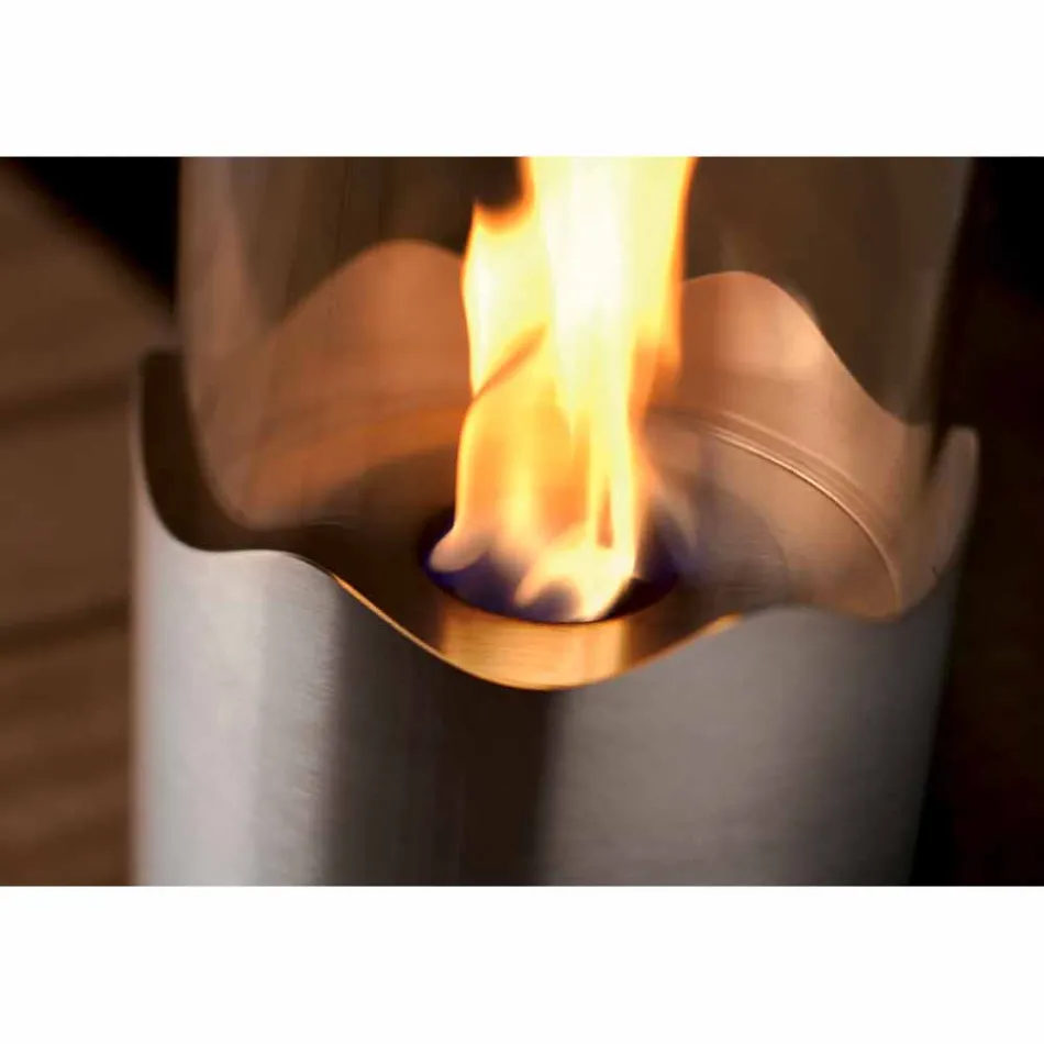 Lareira a bioetanol com mesa de aço inox e vidro Leon, fabricada na Itália Viadurini