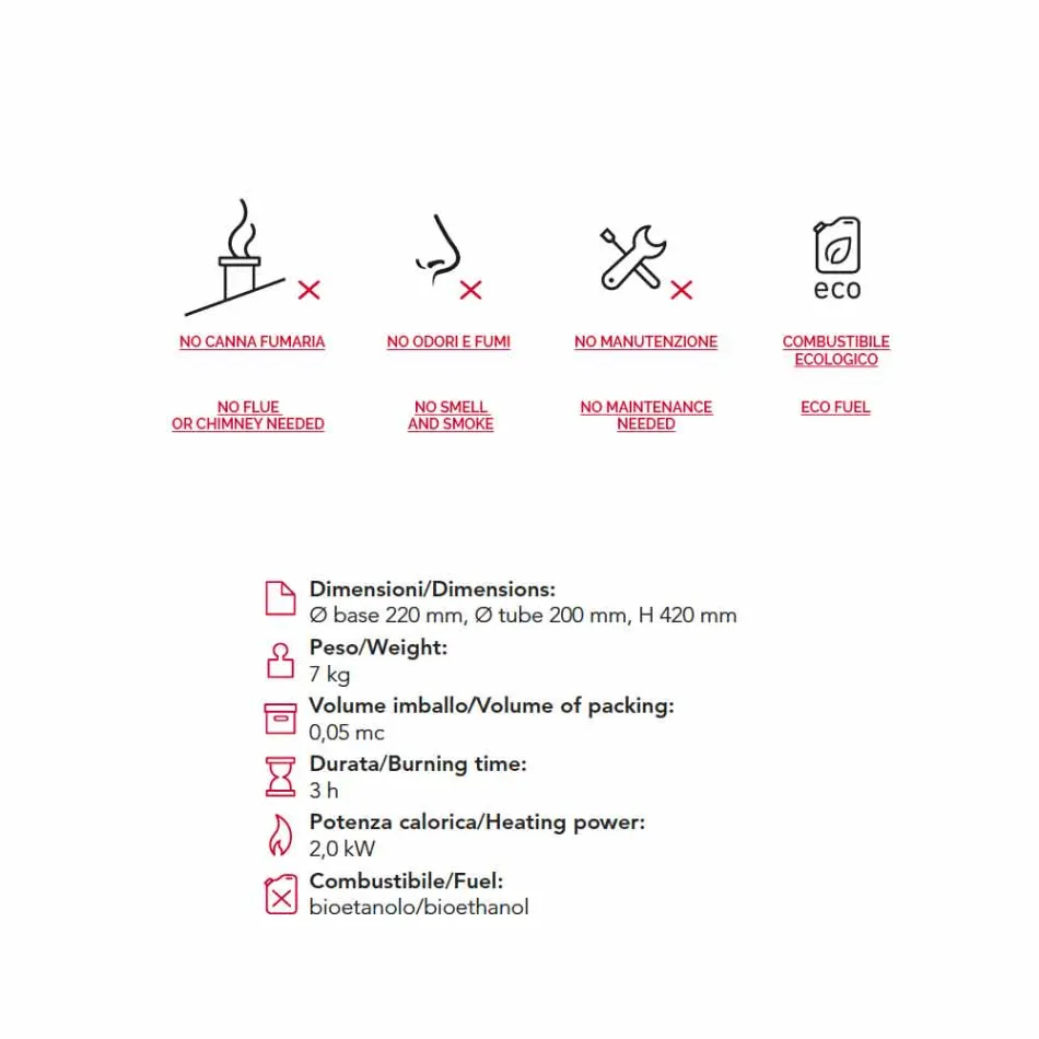 Lareira a bioetanol com mesa de aço inox e vidro Leon, fabricada na Itália Viadurini