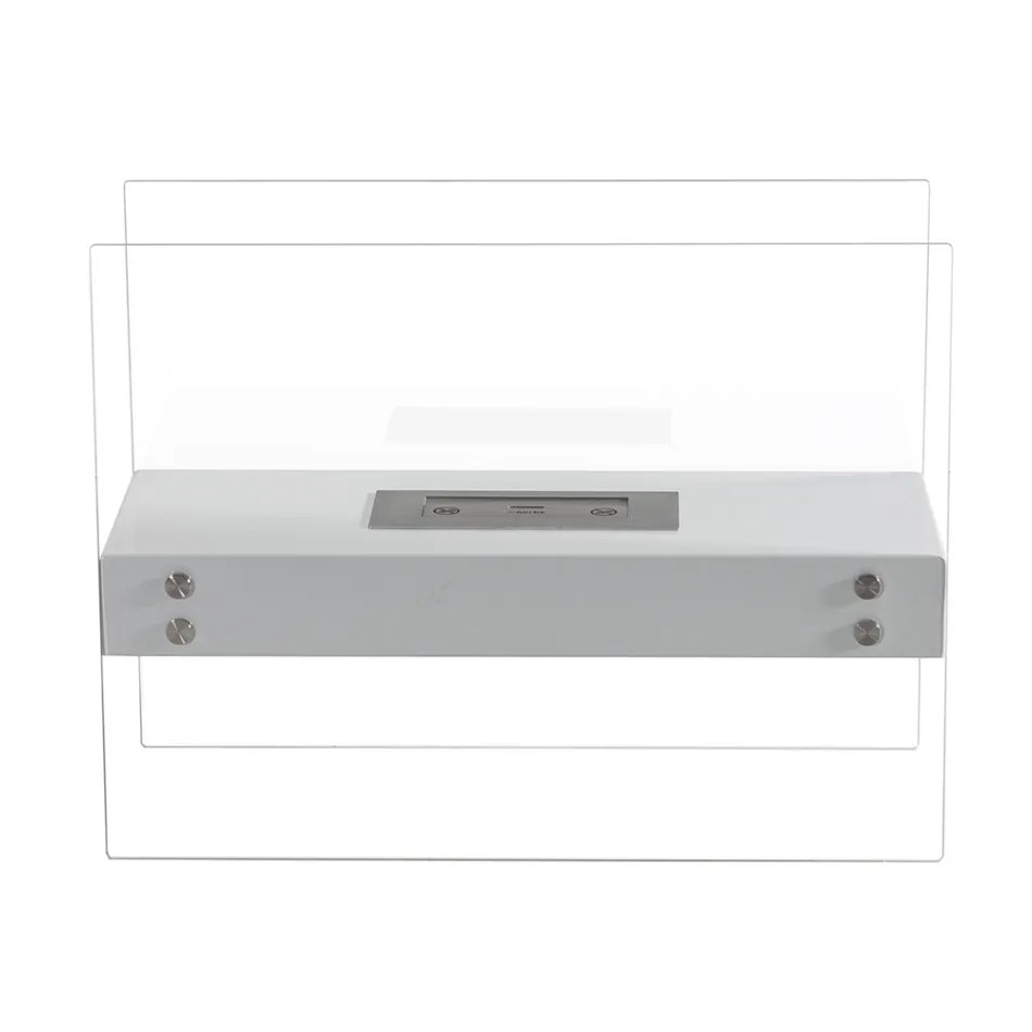 Lareira de Piso Bioetanol em Metal Branco e Vidro Temperado - Timon Viadurini