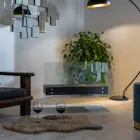 Lareira de Piso Bioetanol em Metal Preto e Vidro Temperado - Violante Viadurini