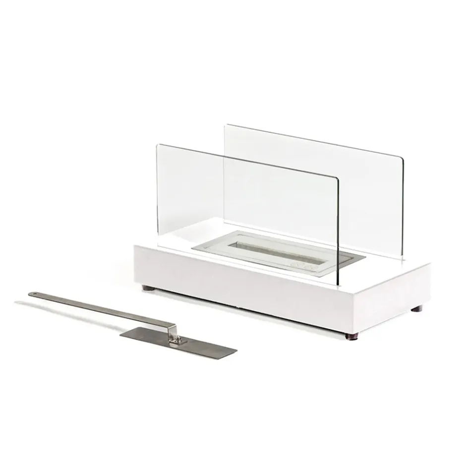 Lareira de mesa a bioetanol em vidro temperado e metal - prata Viadurini