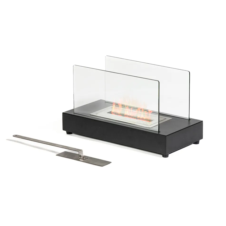 Lareira de mesa a bioetanol em vidro temperado e metal - prata Viadurini