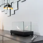 Lareira de mesa a bioetanol em vidro temperado e metal - prata Viadurini