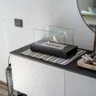 Lareira de mesa a bioetanol em vidro temperado e metal - prata Viadurini