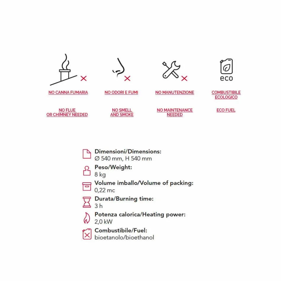 Lareira Mesa de bioetanol / aço moído em forma de uma esfera Henry Viadurini