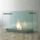 Lareira a bioetanol de piso em design de vidro e aço para interiores - Edison Viadurini