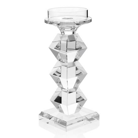 Castiçal de Cristal de Luxo Italiano Desenho Geométrico 2 Alturas - Renzo Viadurini
