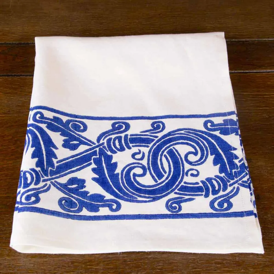 Tela de linho de artesanato italiano com design impresso à mão - marcas registradas Viadurini