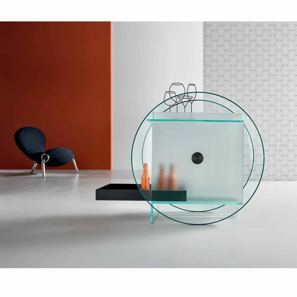 Carrinho-bar em vidro extra claro com rodas e bandeja extraível - Pigolo Viadurini