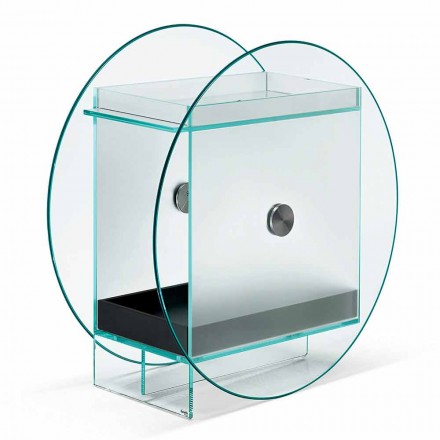 Carrinho-bar em vidro extra claro com rodas e bandeja extraível - Pigolo Viadurini