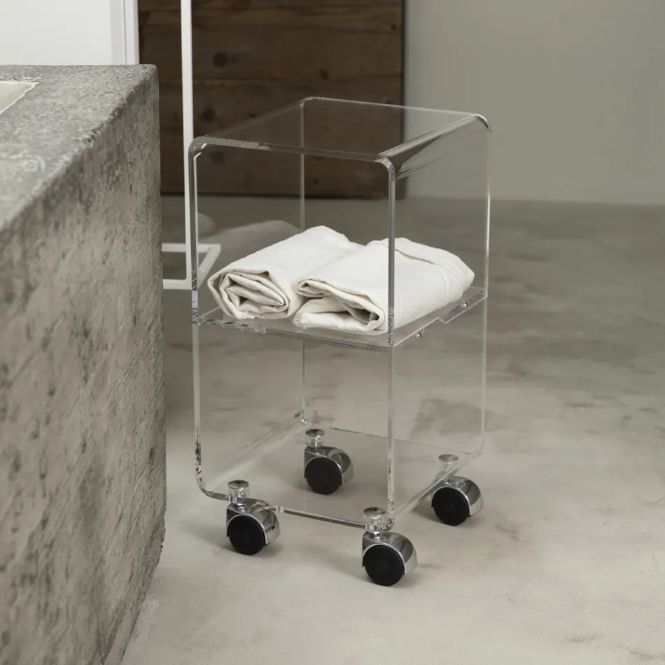 Coluna Carrinho em Cristal Acrílico Transparente 1 ou 3 Prateleiras - Minervo Viadurini