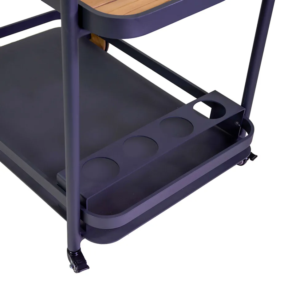 Carrinho de alumínio em diferentes acabamentos com rodas e detalhes em teca - Tenda Viadurini