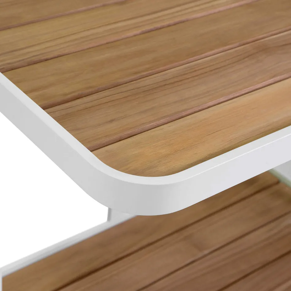 Carrinho de alumínio em diferentes acabamentos com rodas e tampo de teca - Tenda Viadurini