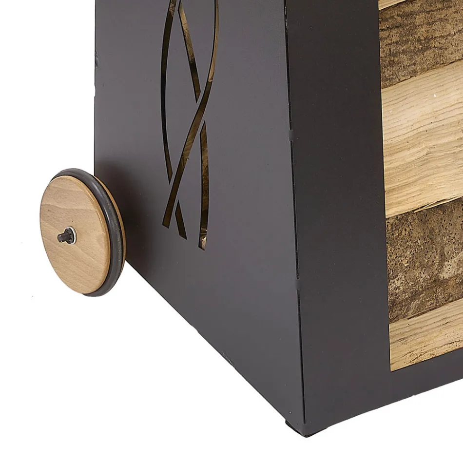 Carrinho de Lenha Interno Ferro Pintado Preto Fabricado na Itália - Chloe Viadurini