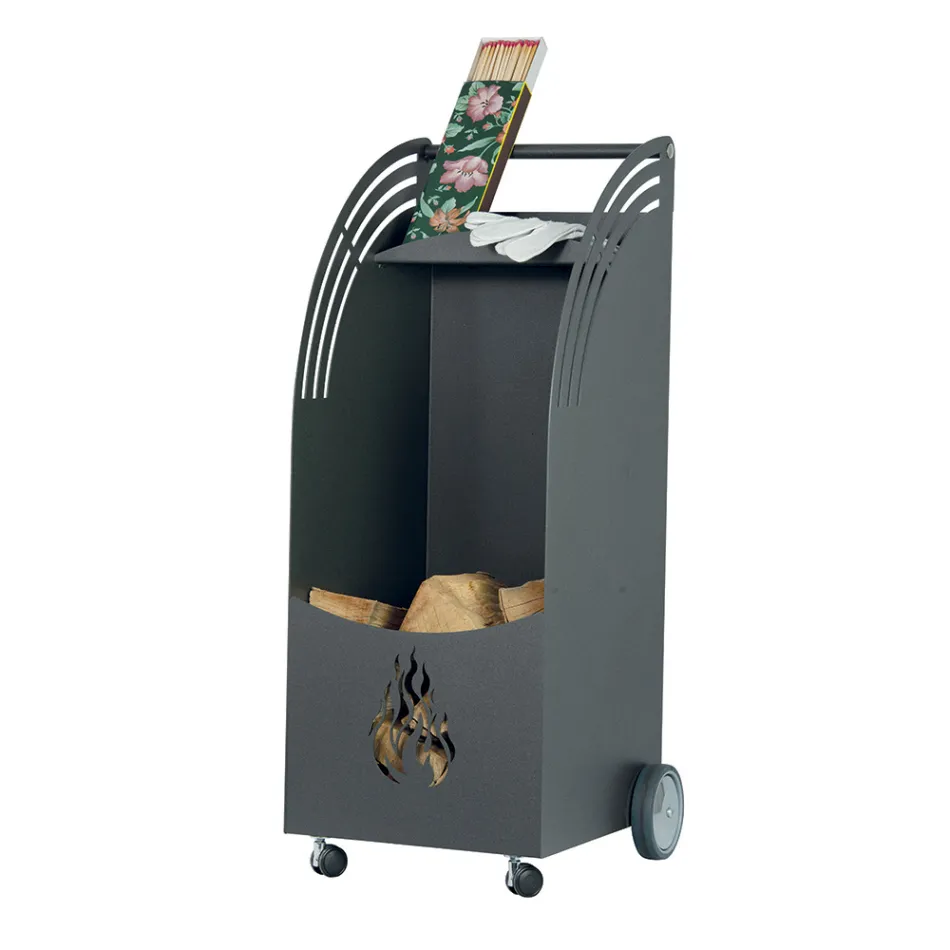 Carrinho metálico de madeira com prateleira e 4 rodas Fabricado na Itália - Geco Viadurini