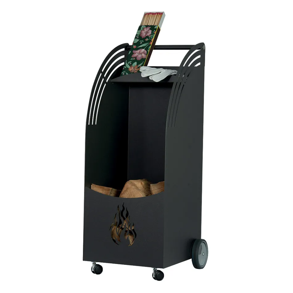 Carrinho metálico de madeira com prateleira e 4 rodas Fabricado na Itália - Geco Viadurini