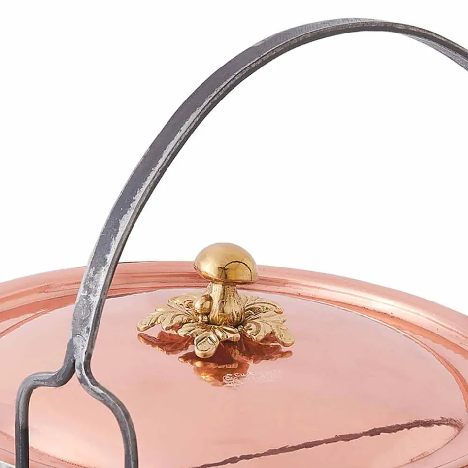 Caçarola de cobre estanhado à mão, tampa e cabo arqueado de 26 cm - Mariagiu Viadurini