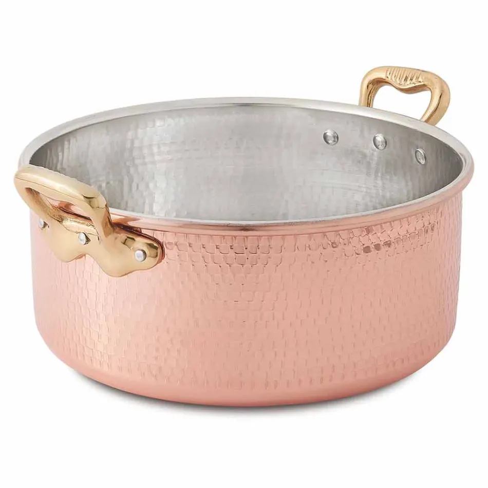 Panela Média em Cobre Estanhado Mão Redonda com 2 Alças de 24 cm - Gianfranco Viadurini