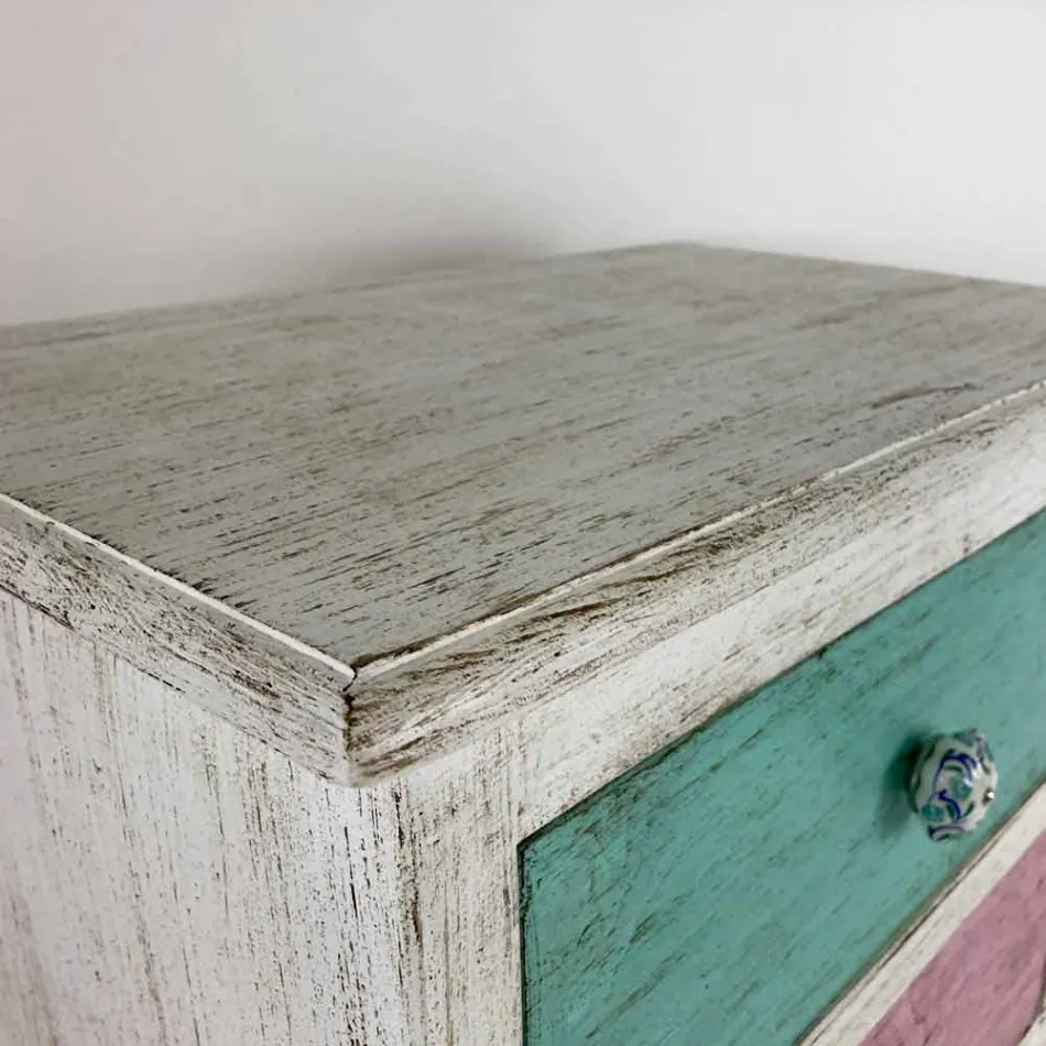 Cômoda Artesã com 4 Gavetas em Madeira Branca Made in Italy - Manhattan Viadurini