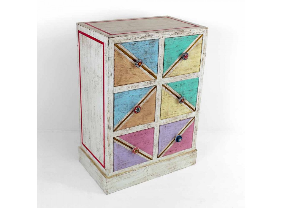 Cômoda de madeira artesanal com gavetas coloridas feita na Itália - Brighella Viadurini