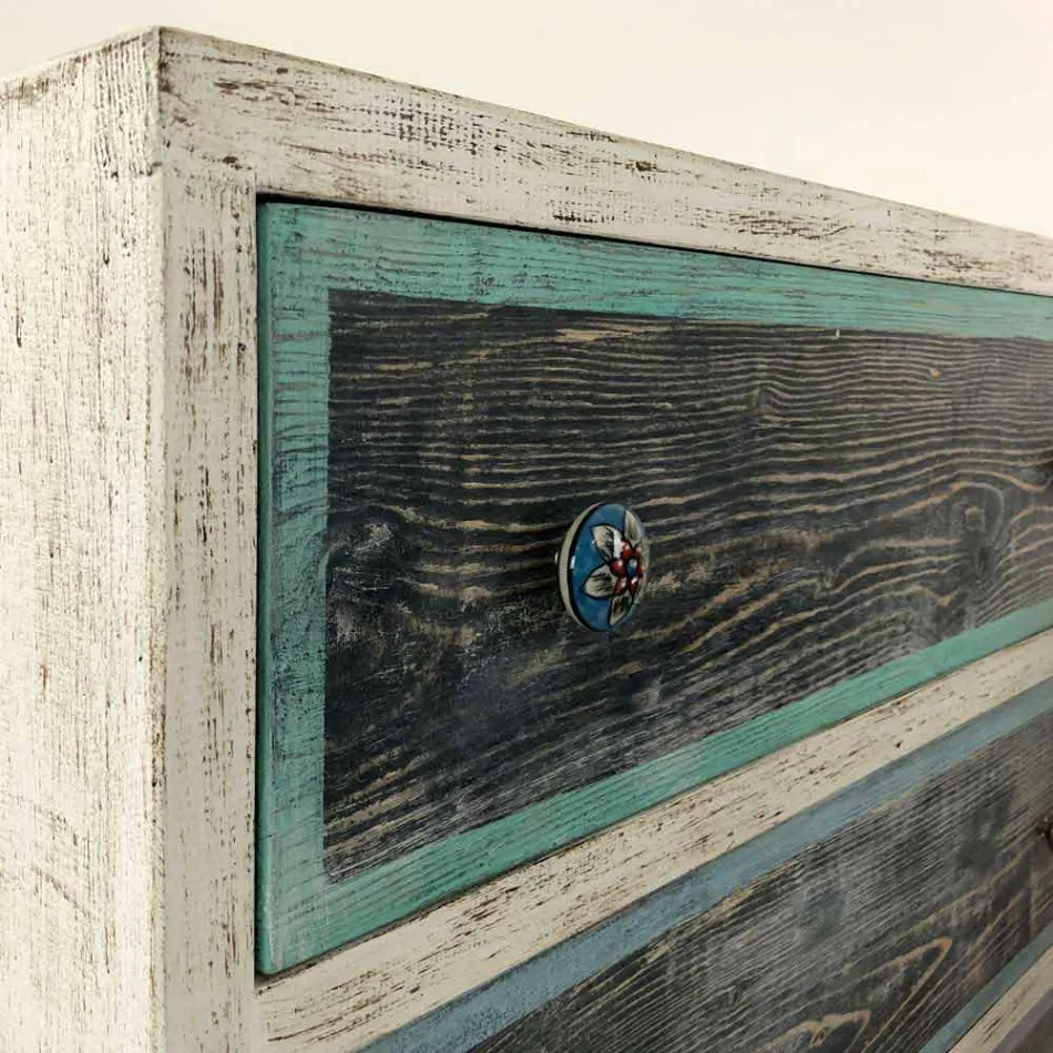 Cômoda Artesã em Madeira de Abeto com 3 Gavetas Made in Italy - Macaco Viadurini