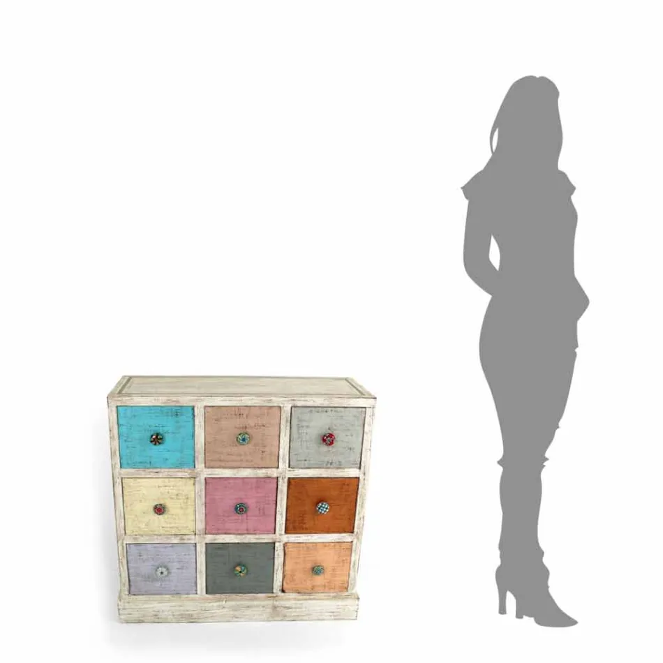 Cômoda Artesão em Madeira Maciça com 9 Gavetas Made in Italy - Pierrot Viadurini