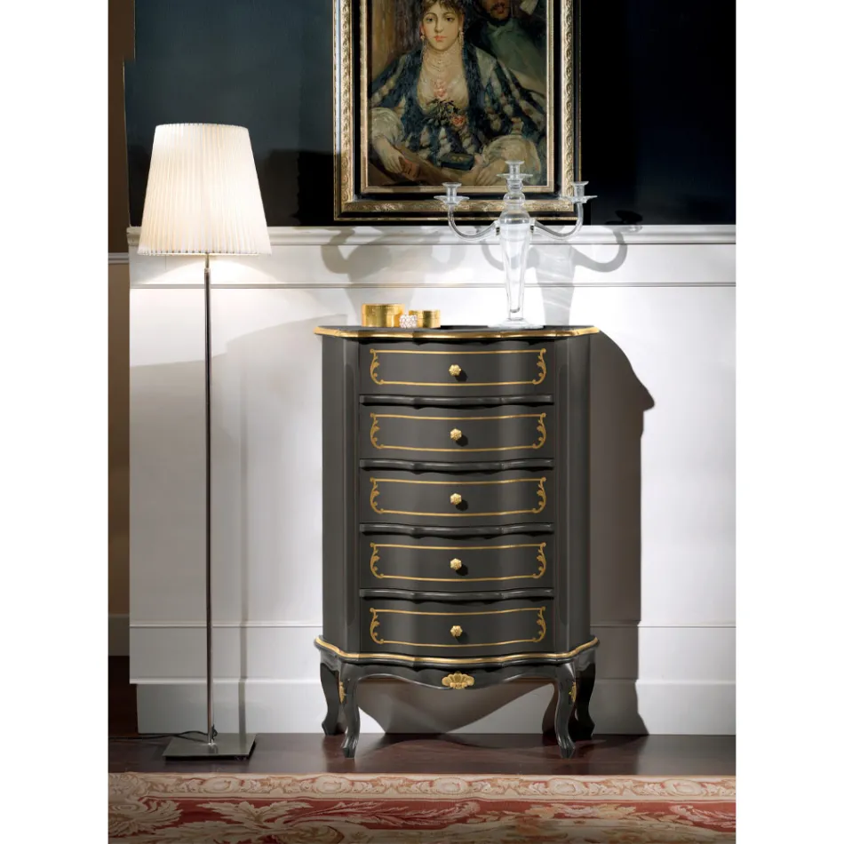 Cômoda de quarto com 5 gavetas de madeira clássicas feitas na Itália - Leonor Viadurini