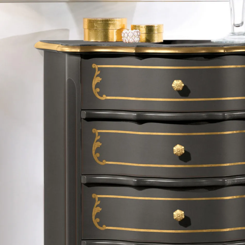 Cômoda de quarto com 5 gavetas de madeira clássicas feitas na Itália - Leonor Viadurini