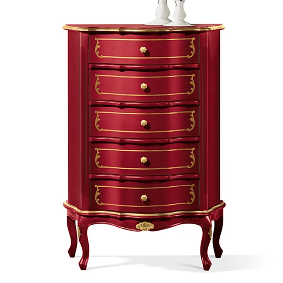 Cômoda de quarto com 5 gavetas de madeira clássicas feitas na Itália - Leonor Viadurini