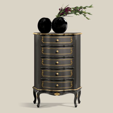 Cômoda de quarto com 5 gavetas de madeira clássicas feitas na Itália - Leonor Viadurini