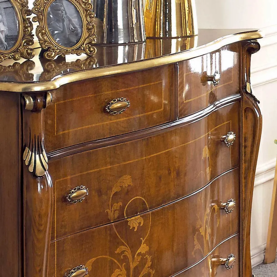 Cômoda de Quarto em Madeira Incrustada e Espelho Made in Italy - Cambrige Viadurini