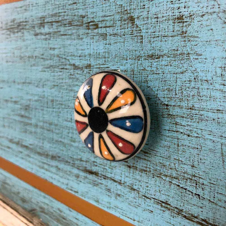 Cômoda com gavetas coloridas e puxadores de cerâmica feitos na Itália - Hendriks Viadurini