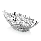 Peça central de design de metal prateado com decorações de flores de luxo - Megghy Viadurini