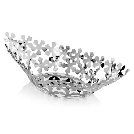 Peça central de design de metal prateado com decorações de flores de luxo - Megghy Viadurini