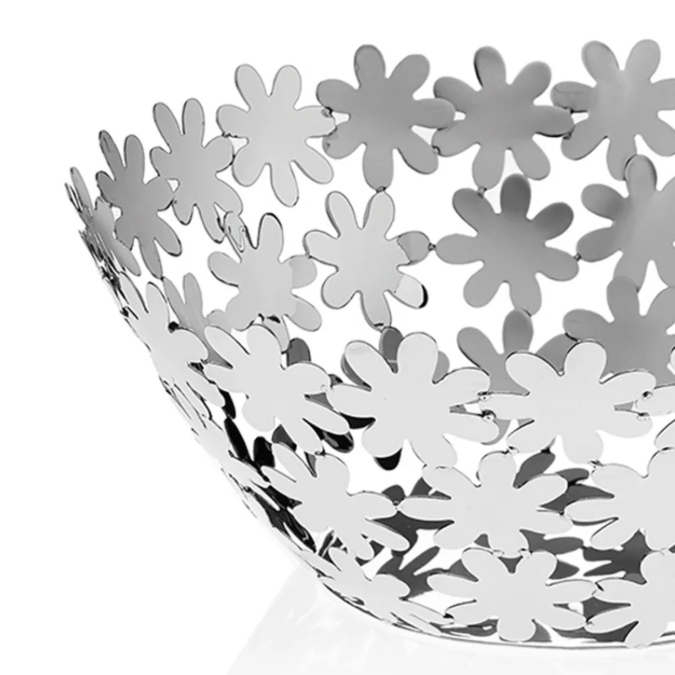 Peça central de design em metal prateado e decoração de flores de luxo - Terraceo Viadurini